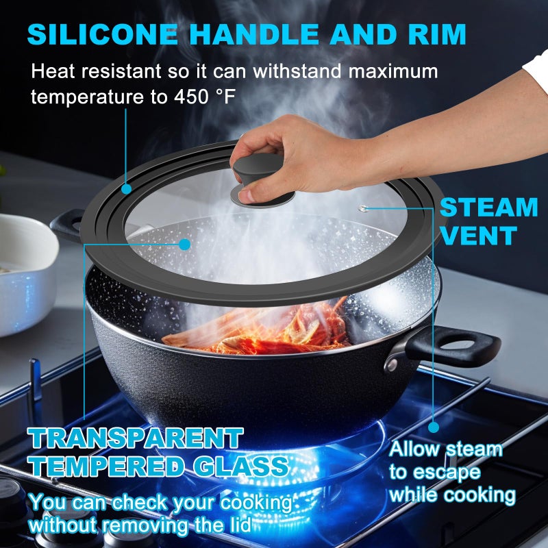 YOMUME Universal Lids for Pots, Pans and Skillets, Fits 7", 8", 9", 10", 11", 12" Cookware, Universal Pan Lid and Pot Lid with Tempered Glass and Silicone Edging (2 Pack) - Image 3
