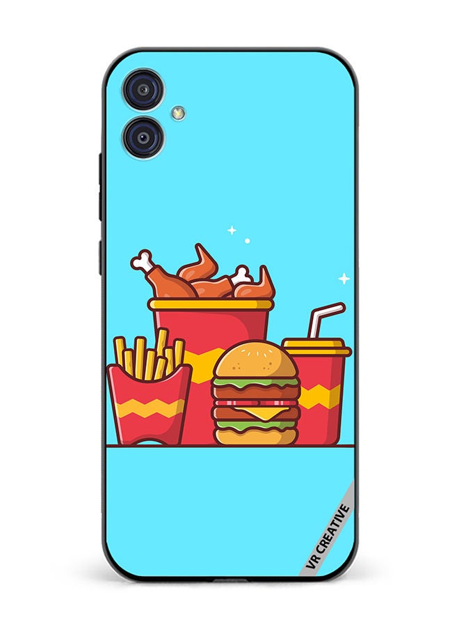 VR CREATIVE Protective Case Cover For Samsung Galaxy M04/F04 Burger With Fried Chicken, French Fries And Soda Cartoon Design Multicolour - Image 1