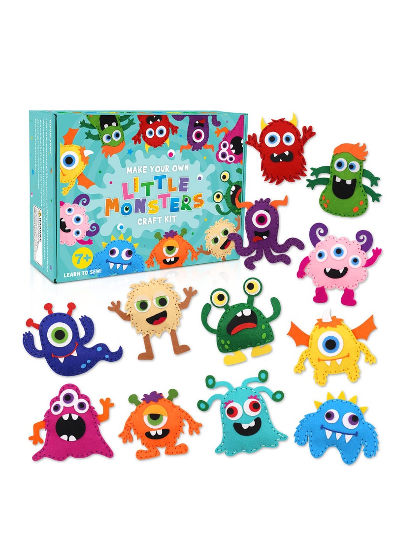 SOLARAE Little Monsters Craft Kit Adopt Monster Felt Plush DIY Sewing Art Kids Educational Kindergarten Toys Monster Bash Craft Gift Sew for Beginners Set of 12 - Image 1