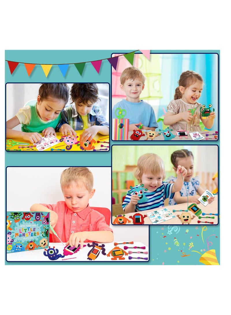 SOLARAE Little Monsters Craft Kit Adopt Monster Felt Plush DIY Sewing Art Kids Educational Kindergarten Toys Monster Bash Craft Gift Sew for Beginners Set of 12 - Image 2
