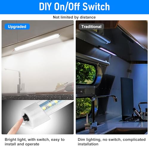 Linkstyle 2PCS 12V Interior LED Light Bar, 48 LEDs Slim Light Strip w/Switch, for Car Trailer Truck RV Van Boat, 6500K - Image 3