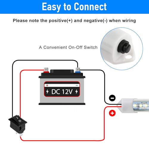 Linkstyle 2PCS 12V Interior LED Light Bar, 48 LEDs Slim Light Strip w/Switch, for Car Trailer Truck RV Van Boat, 6500K - Image 4