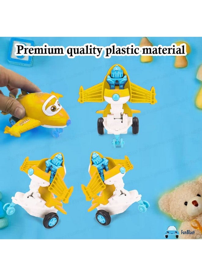 FunBlast Aeroplane Toys for Kids, Aeroplane to Robot Toy for Kids, Friction Power Toys - Pull Back Toy Vehicle for 3+ Year Old Boys, Return Gifts for Kids, Toys for Kids - Made in India (Yellow) - Image 4