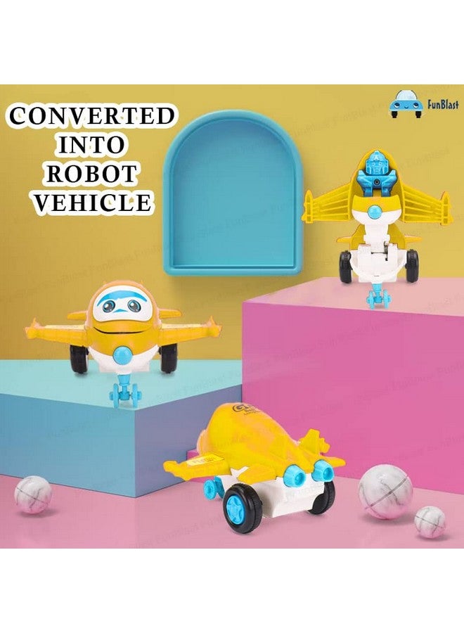 FunBlast Aeroplane Toys for Kids, Aeroplane to Robot Toy for Kids, Friction Power Toys - Pull Back Toy Vehicle for 3+ Year Old Boys, Return Gifts for Kids, Toys for Kids - Made in India (Yellow) - Image 5
