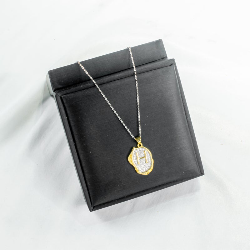 Two Tone Zirconic Stainless Steel Pendant Necklace Letter H - Image 2