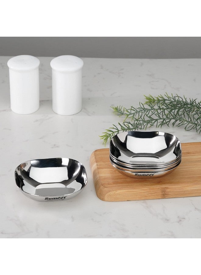 Sumeet Stainless Steel Small Apple Square Shape Plate/Dessert Plate/Halwa Plate Set of 6pcs, 9cm Dia, 120ML Each - Silver - Image 5