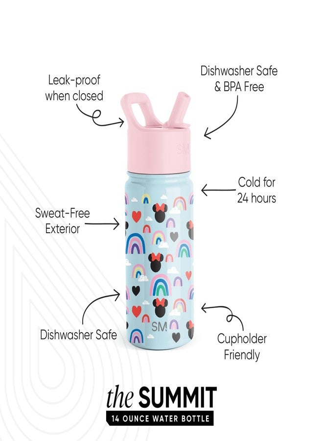 سيمبل مودرن زجاجة مياه بسيطة وعصرية للأطفال من ساميت مع غطاء ماصة | كوب ديزني ميني ماوس 14 أونصة من الفولاذ المقاوم للصدأ معزول حرارياً للبنات والمدرسة | ميني ماوس بألوان قوس قزح - Image 2