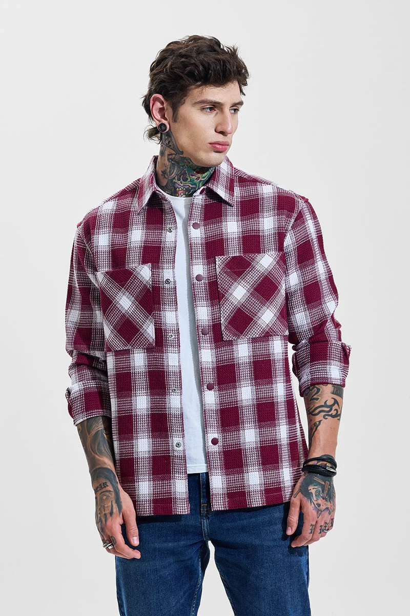 SNITCH Burgundy Checks Relaxed Fit Overshirt