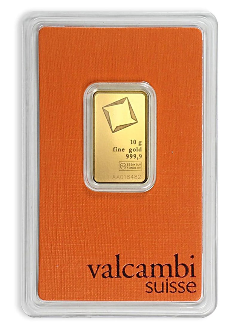 Valcambi Suisse 10 grm Pure 999.9 Fine Gold Bar 24KT - 10 Gram RAK GOLD