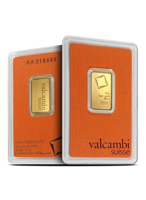 Valcambi Suisse 10 grm Pure 999.9 Fine Gold Bar 24KT - 10 Gram RAK GOLD