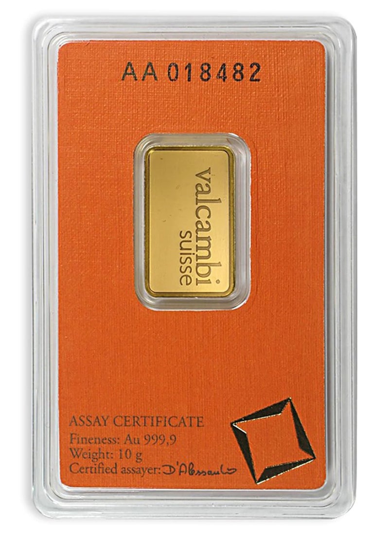 Valcambi Suisse 10 grm Pure 999.9 Fine Gold Bar 24KT - 10 Gram RAK GOLD