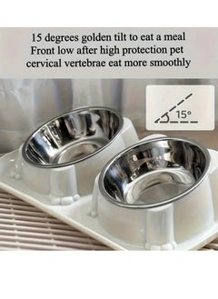 A.M Cat Food Water Bowl,Non Slip Stainless Steel Double Bowls with Non-spill Anti Vomiting Cat Bowls for Indoor Cats,Perfect for Cat and Small Dog Food and Water Bowl Dishes  - Image 3