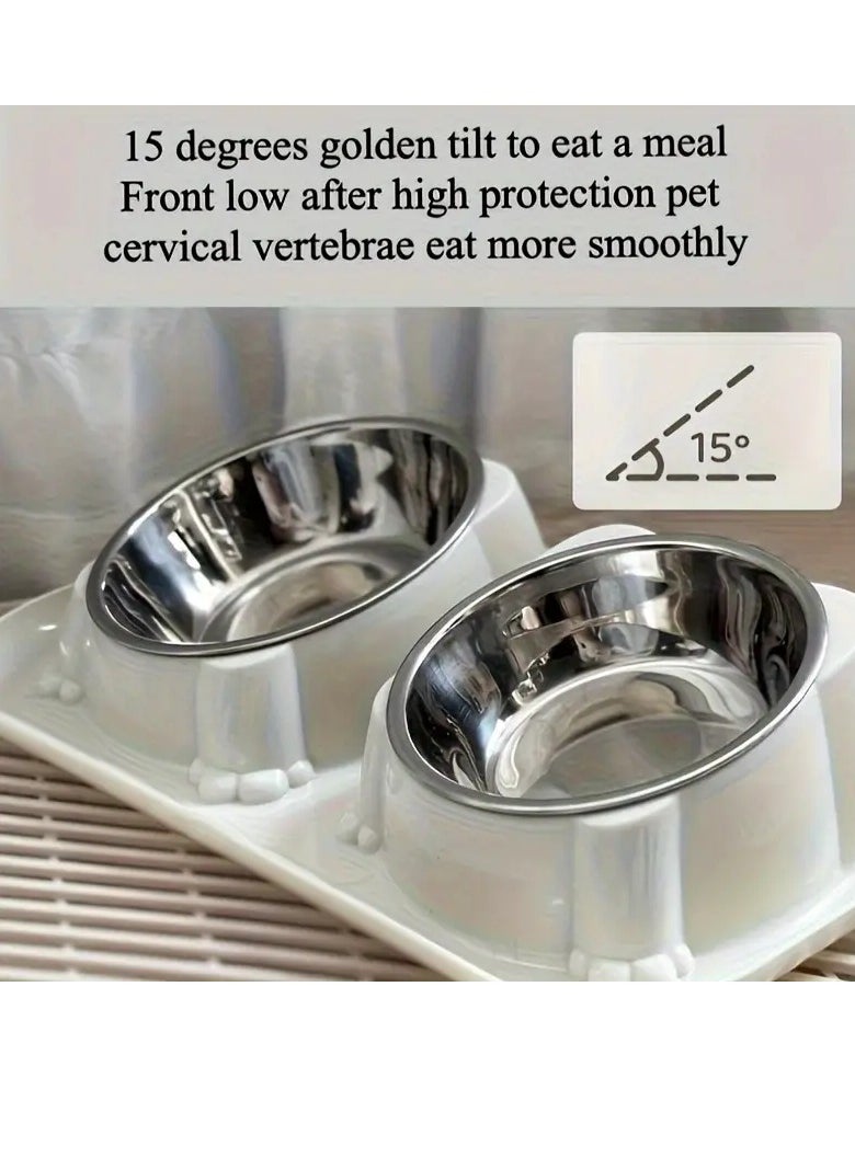 A.M - Cat Food Water Bowl,Non Slip Stainless Steel Double Bowls with Non-spill Anti Vomiting Cat Bowls for Indoor Cats,Perfect for Cat and Small Dog Food and Water Bowl Dishes - Image 1