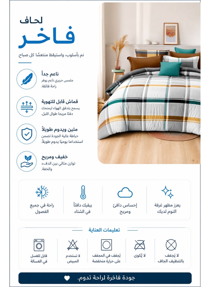 Urban Grid Printed Comforter Set Full Size 190 x 245 cm with Flat Bedsheet and Pillow Covers – Premium Checkered Bedding Set - Image 4
