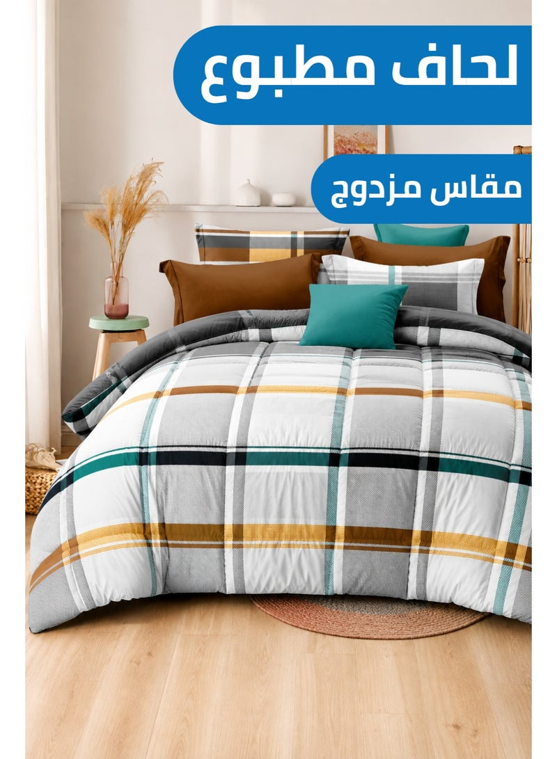 Urban Grid Printed Comforter Set Full Size 190 x 245 cm with Flat Bedsheet and Pillow Covers – Premium Checkered Bedding Set - Image 1