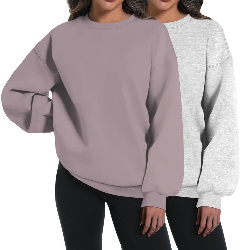 XFIFM 2 Pack Womens Oversized Sweatshirts Hoodies Long Sleeve Tops Fall Winter Clothes Crewneck Cozy Outfits Pullover Grey/Brown - Image 1