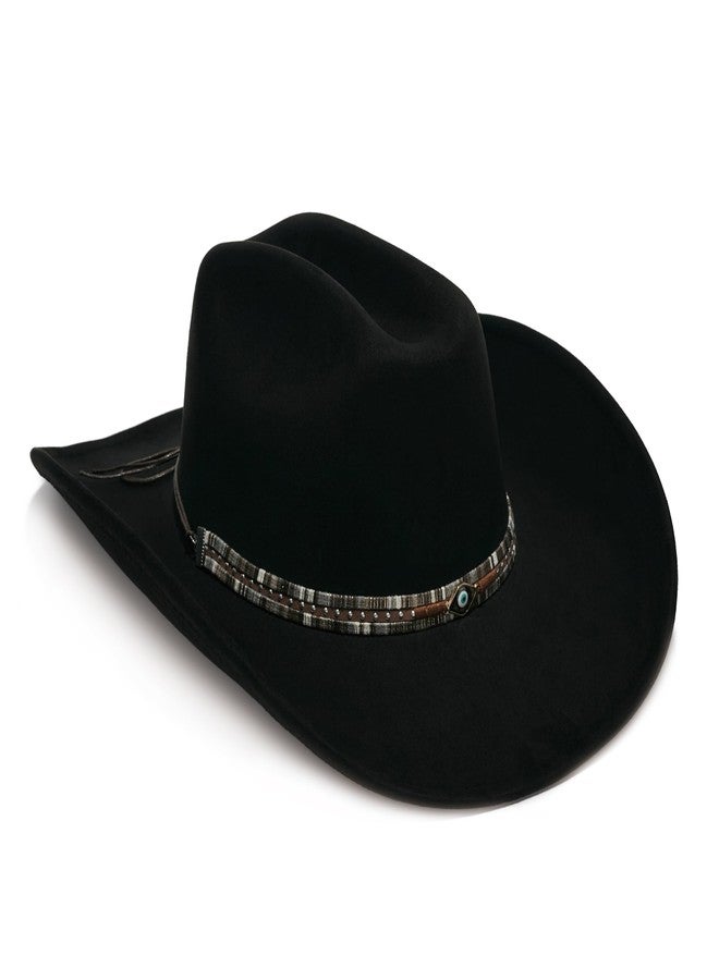 YOUBADU Faux Suede Felt Western Cowboy Hat for Women or Men, Wide Brim, Rivet Strap, Crown Black Eye, M/One size - Image 1