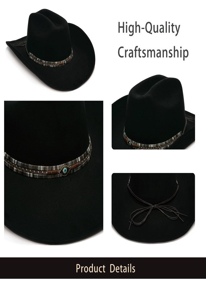 YOUBADU Faux Suede Felt Western Cowboy Hat for Women or Men, Wide Brim, Rivet Strap, Crown Black Eye, M/One size - Image 5