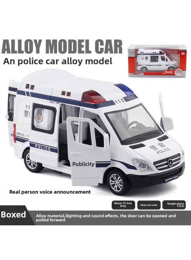 (Boxed) Jiaye 1:32 Ambulance Fire Special Police Van Alloy Car Model Sound And Light Pull Back 32463-Color:White Blue Stripe Model  - Image 1