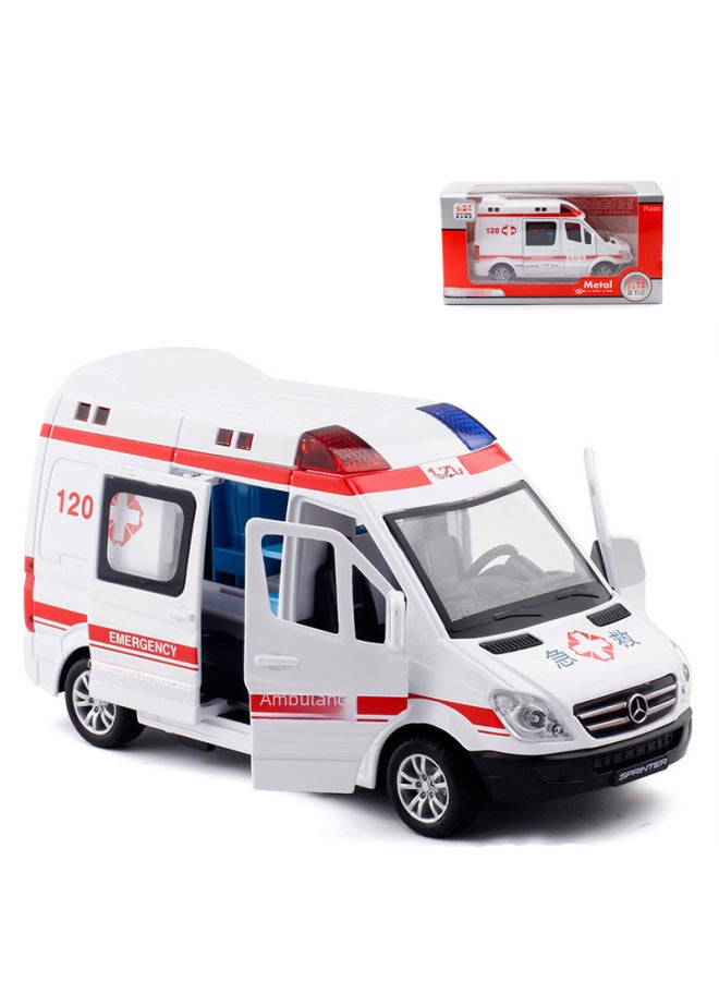 (Boxed) Jiaye 1:32 Ambulance Fire Special Police Van Alloy Car Model Sound And Light Pull Back 32463-Color:White Blue Stripe Model  - Image 2