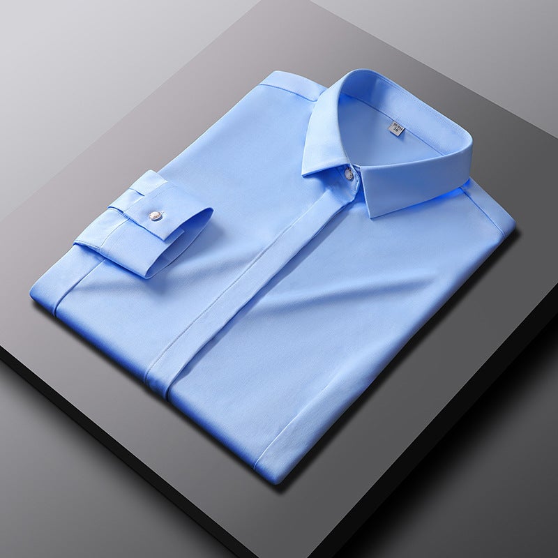Silk Elegant Blouse Long-sleeved Silk Smooth Ice Silk Slim-fit Business Casual Womens Shirt Professional Commuting High-class Sense 2128-2 Blue Female Long