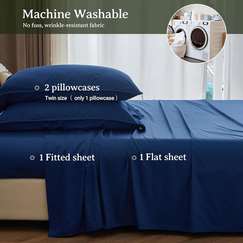 Simple&Opulence 100% Viscose from Bamboo Sheet Set 4Pcs, Cooling for Hot Sleepers, Soft Breathable Bed Sheets Set, 15" (38cm) Deep Pockets, Luxury Hotel Silky Bedding Sheets (Navy,King) - Image 5