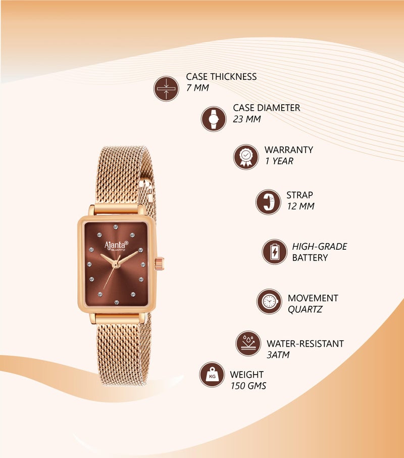 Ajanta Quartz Newly Launched Rose Gold - Brown Metal Strap Japanese Quartz Premium Analog Watch for Women - Image 3