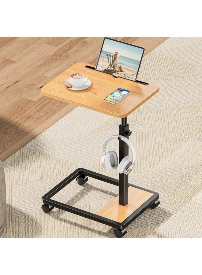 MOFAIN Adjustable TV Tray Table - 360°Rotating C Shaped End Table Sofa Couch Table with Wheels for Living Room Bedroom - Image 1