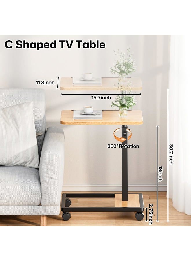 MOFAIN Adjustable TV Tray Table - 360°Rotating C Shaped End Table Sofa Couch Table with Wheels for Living Room Bedroom - Image 2