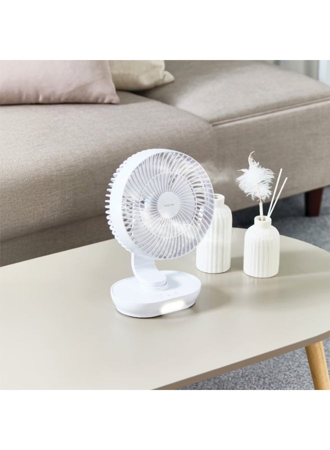 Green Lion Wireless 8" Desktop Fan, Rechargeable Battery 3000mAh, 3-Gear Speed Levels, Low & High Light Modes, 90° Angle Adjustment, 150° Oscillation, USB Type-C, Quiet Motor - White - Image 3