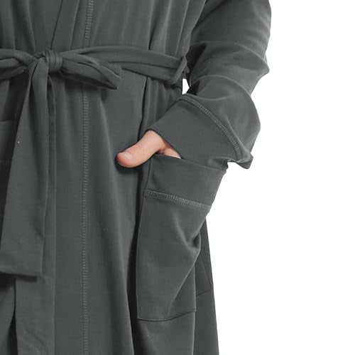 HOLOVE Lightweit Hooded Cotton Bathrobes for Men with Plus Size Soft Sleepwear (Iron Gray H 2XL/3XL) - Image 4