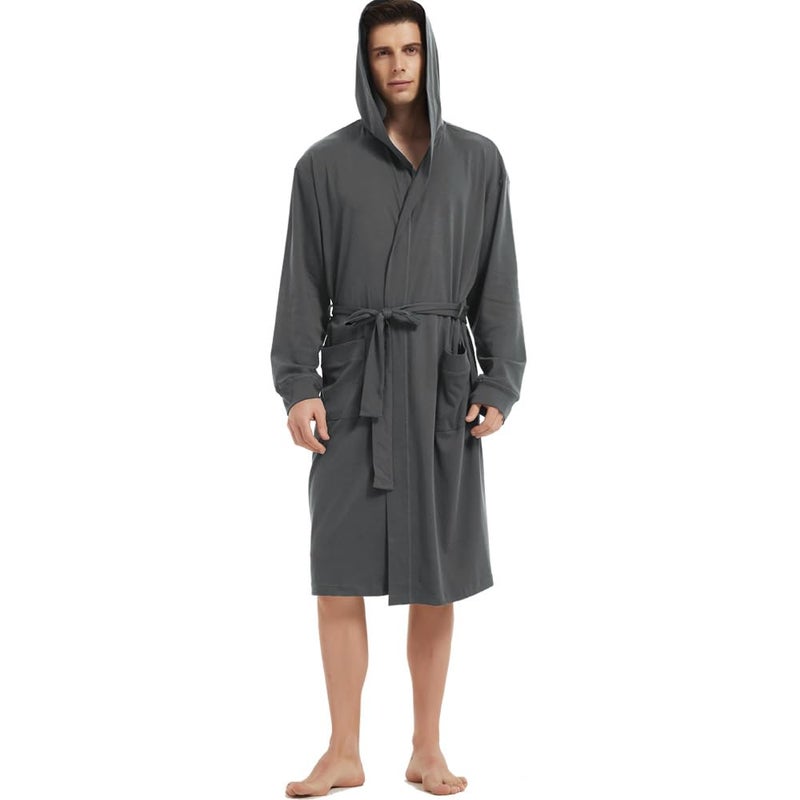 HOLOVE Lightweit Hooded Cotton Bathrobes for Men with Plus Size Soft Sleepwear (Iron Gray H 2XL/3XL) - Image 5