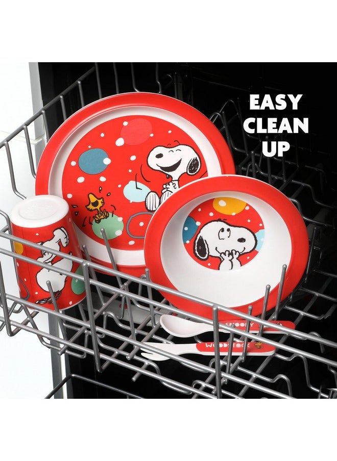 Peanuts Peanuts Snoopy Fun Times 5-Piece Bamboo Melamine Dinnerware Set For Kids - Red  - Image 4