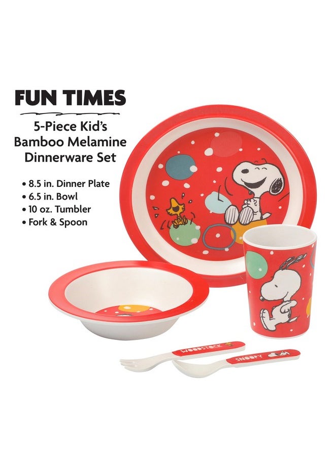 Peanuts Peanuts Snoopy Fun Times 5-Piece Bamboo Melamine Dinnerware Set For Kids - Red  - Image 1