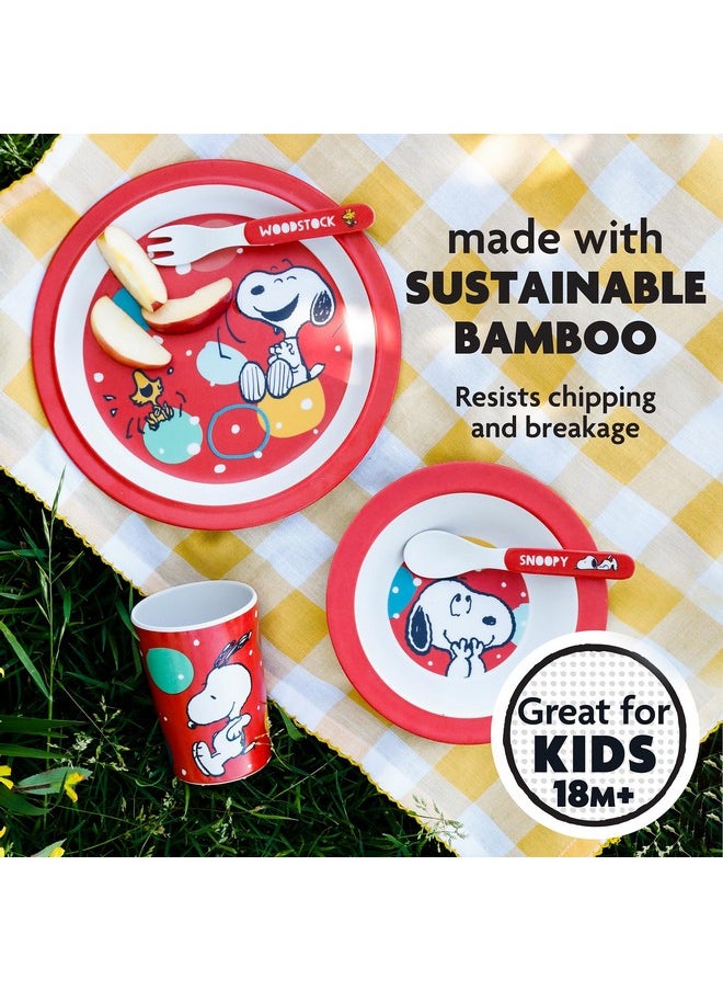 Peanuts Peanuts Snoopy Fun Times 5-Piece Bamboo Melamine Dinnerware Set For Kids - Red  - Image 3