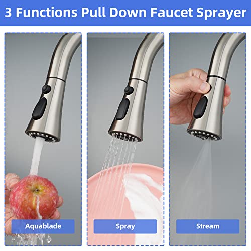 iFealClear Universal Kitchen Faucet Head Replacement, 3 Modes Pull Down Faucet Spray Head, Compatible with Moen Delta, Equipped with 15 Adapters, Brushed Nickel - Image 2