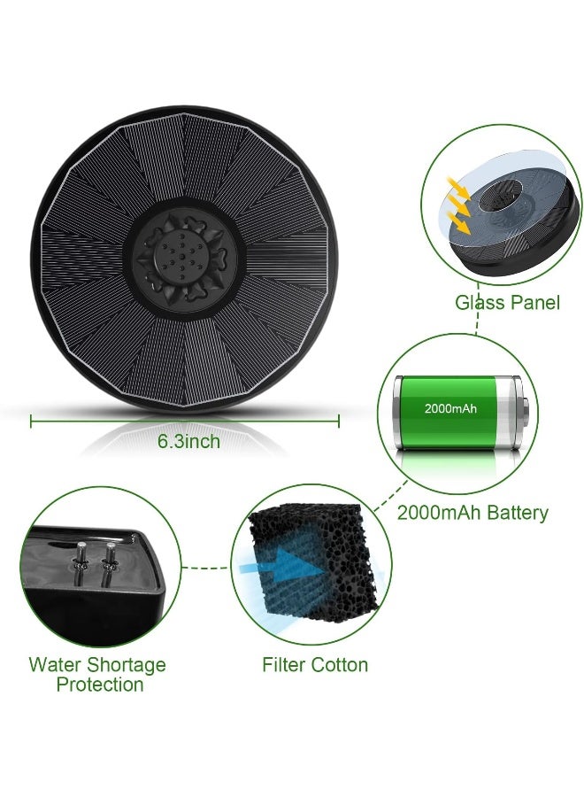 Generic Yzert  Solar Fountain With 2000 Mah Battery Backup Works In Cloudy, Glass Solar Powered Bird Bath Fountains With 7 Nozzles, 3.6 W Solar Fountain Pump For Birdbath, Garden, Outdoor, Pond (Black)  - Image 4