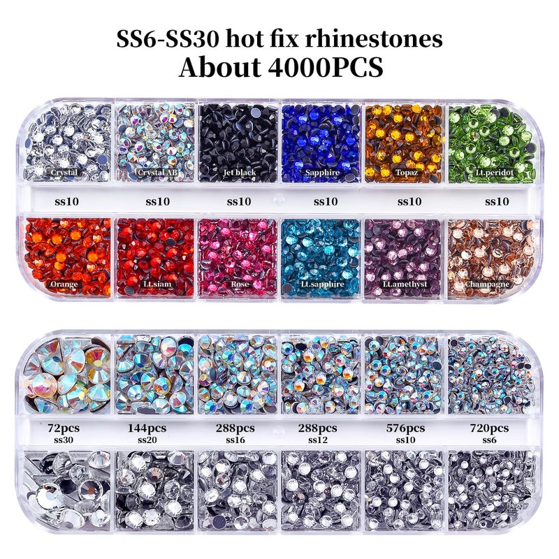 BLINGINBOX أداة تثبيت الأحجار الكريمة BLINGINBOX، مجموعة أدوات تطبيق الأحجار اللامعة مع الأحجار الكريمة، 4000 قطعة، كريستال AB، شفاف، 7 أحجام من الجواهر - Image 3