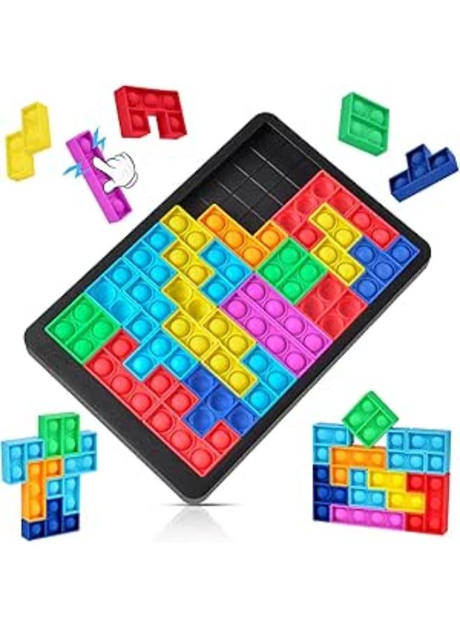 Te- Tris Puzzles Box Toys, 25pcs Brain Teasers Puzzle Block, Silicone Pop Push It Fidget Toy, Sensory Toy, Toddlers Puzzles for Children and Adults