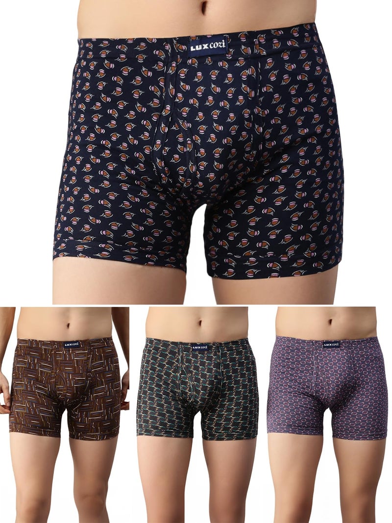 Lux Cozi Men's Pack of 4 Assorted Inner Elestic Long Printed Trunk (Size : 100cm) - Image 1