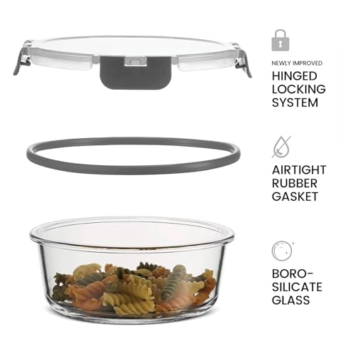 FineDine Food Storage Container - 950ml each|Air-Tight Fridge Organizer Case|Glass Box with BPA-Free Locking Lids|Microwave & Freezer Safe|Leak Proof Food Storage Meal Prep Containers-Set of 3(Round) - Image 5