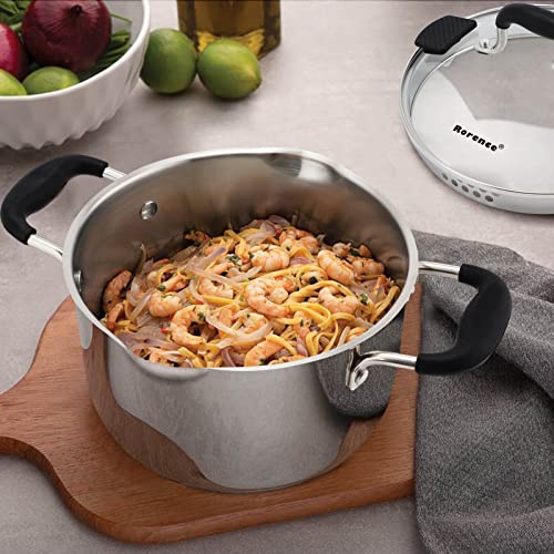 Rorence Stainless Steel Stock Pot with Pour Spout & Silicone Handles & Glass Lid with Strainer - 3.7 Quart - Image 5