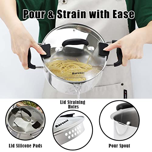Rorence Stainless Steel Stock Pot with Pour Spout & Silicone Handles & Glass Lid with Strainer - 3.7 Quart - Image 3
