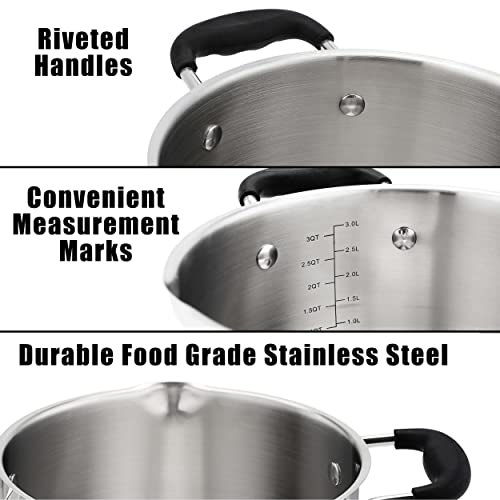Rorence Stainless Steel Stock Pot with Pour Spout & Silicone Handles & Glass Lid with Strainer - 3.7 Quart - Image 2