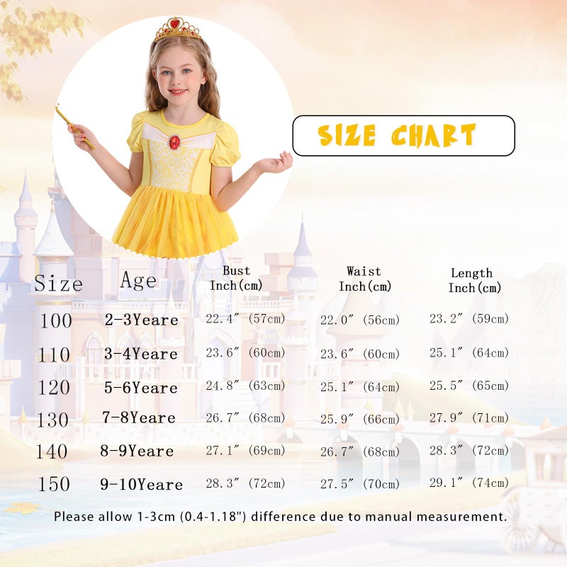 Benylion Princess Dress for Girls Princess Dress up for Girls 4-6 Halloween Fancy Party Cosplay Outfits Birthday Gifts Yellow Puff Sleeve Tulle Dress Size 5-6X - Image 4