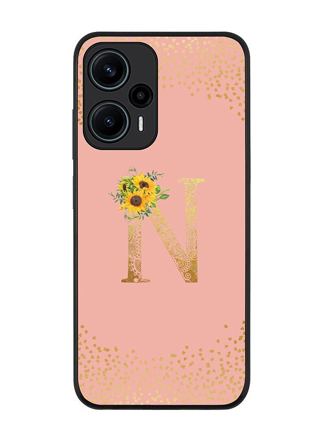 Stylizedd Rugged Black edge case for Xiaomi Poco F5 5G / Xiaomi Redmi Note 12 Turbo 5G Slim fit Flexible Rubber Edges Anti Drop TPU Cover - Monogram Letter Floral Pattern - N (Rose Pink) - Image 1