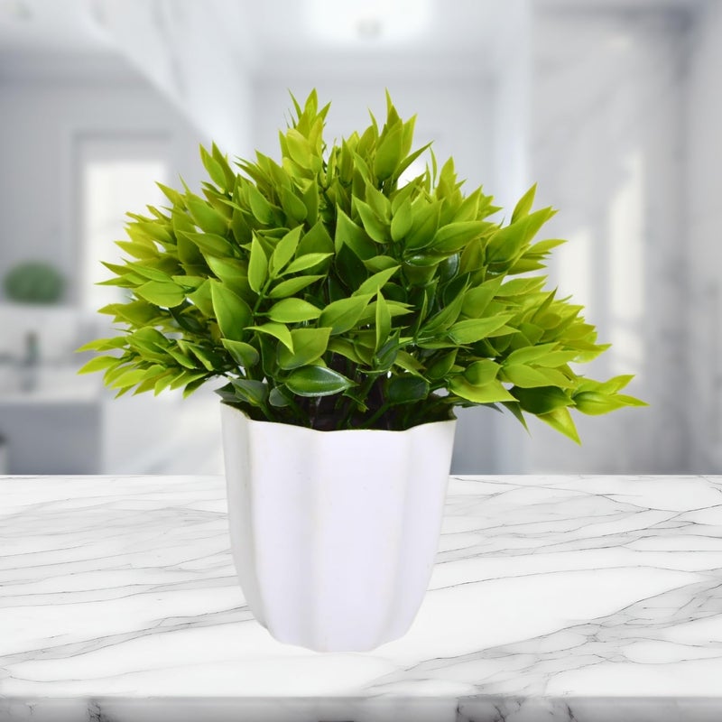 fancymart Artificial Green Leaves Bunch in Pot - 22 cm Height, Perfect for Tabletop Decoration | Ideal for Home & Office Décor - Image 2