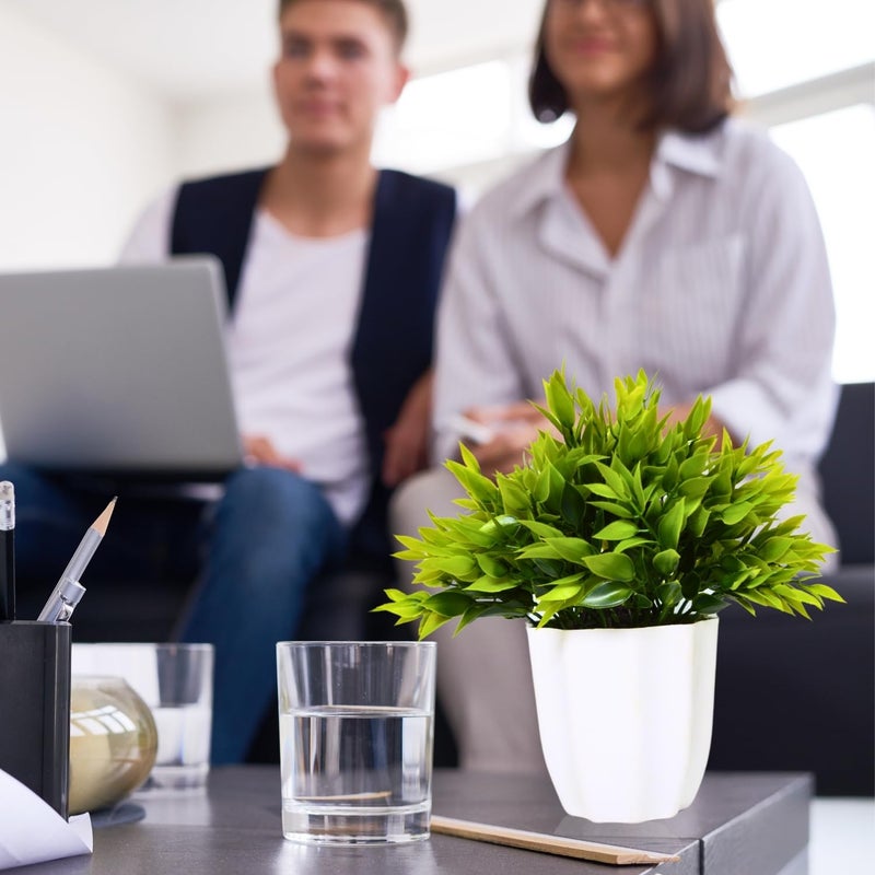 fancymart Artificial Green Leaves Bunch in Pot - 22 cm Height, Perfect for Tabletop Decoration | Ideal for Home & Office Décor - Image 5