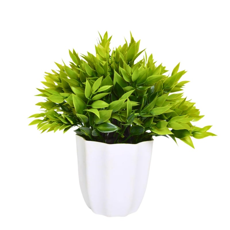 fancymart Artificial Green Leaves Bunch in Pot - 22 cm Height, Perfect for Tabletop Decoration | Ideal for Home & Office Décor - Image 1