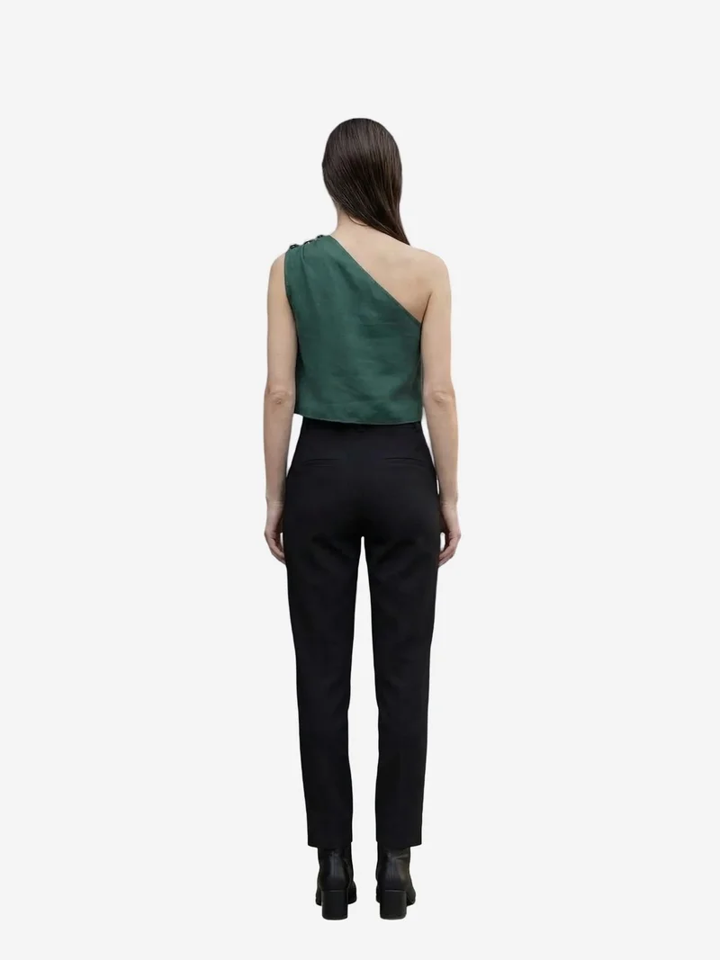 My Fashion Emerald Green MY FASHION Asymmetrical Collar Sleeveless Chiffon Top for Women | Best Price UAE